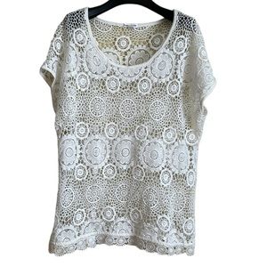 Bohemian‎ style women’s top XXL white crochet applique